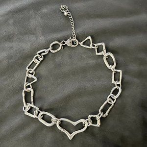 Chico's Geometric Silver Heart Choker Necklace with Crystals in Box NWOT